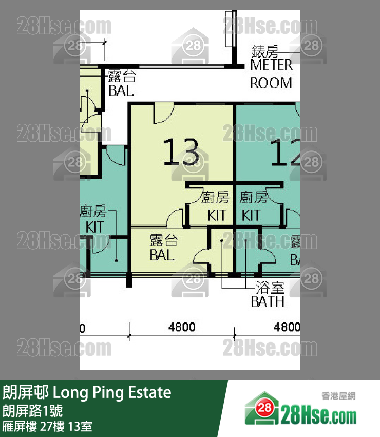 朗屏邨 雁屏樓27樓 13室 平面圖