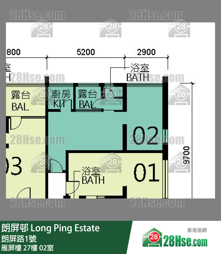朗屏邨 雁屏樓27樓 02室 平面圖