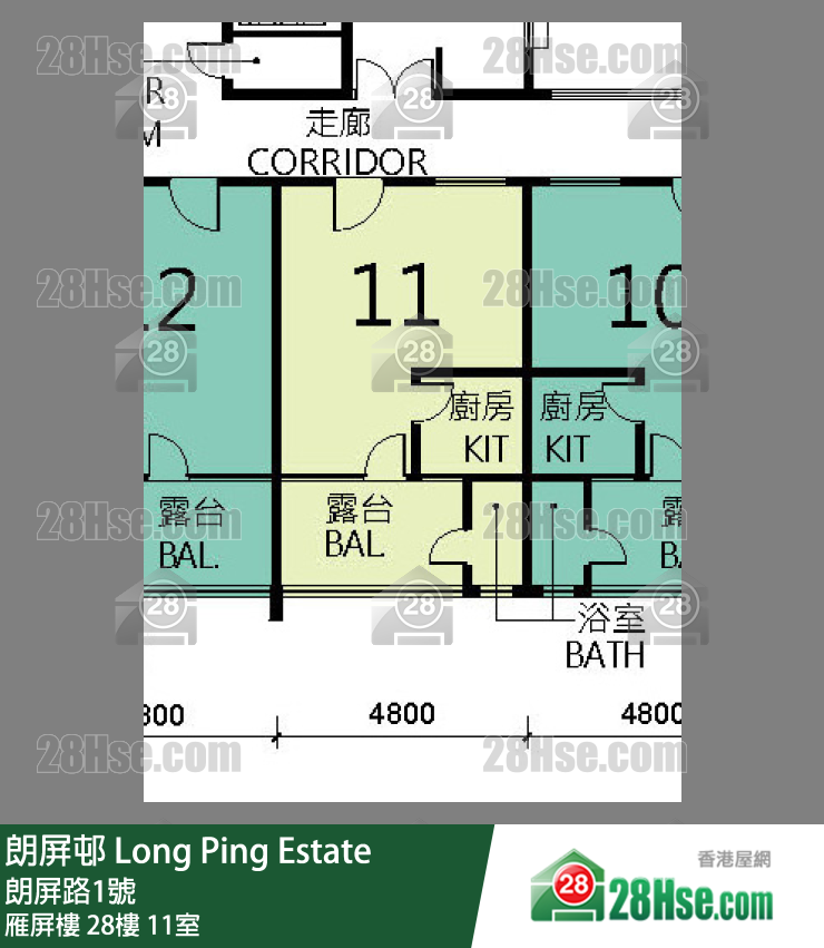 朗屏邨 雁屏樓28樓 11室 平面圖
