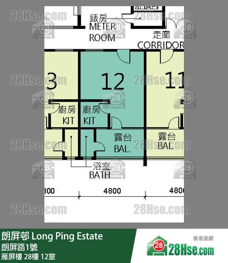 朗屏邨 雁屏樓28樓 12室 平面圖