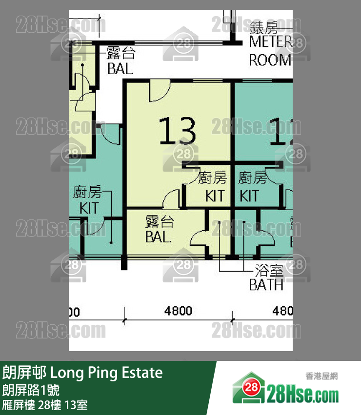 朗屏邨 雁屏樓28樓 13室 平面圖