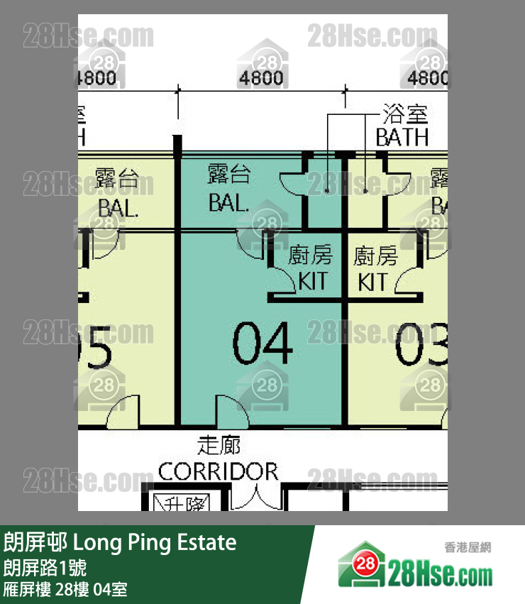朗屏邨 雁屏樓 28樓 04室 平面圖