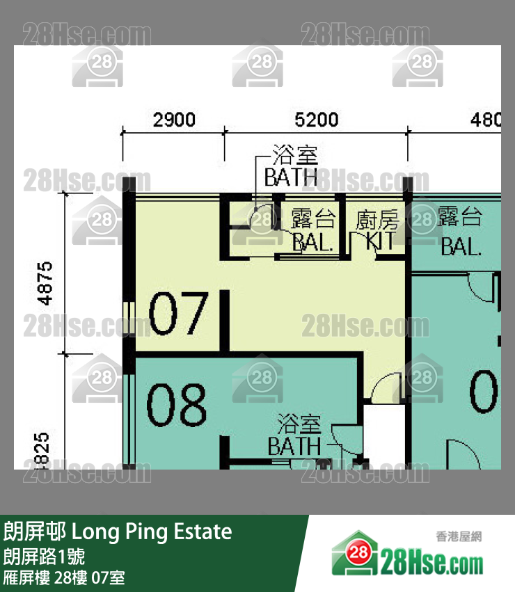 朗屏邨 雁屏樓28樓 07室 平面圖