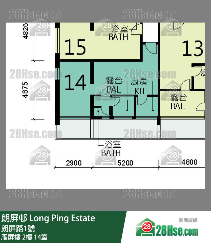 朗屏邨 雁屏樓2樓 14室 平面圖