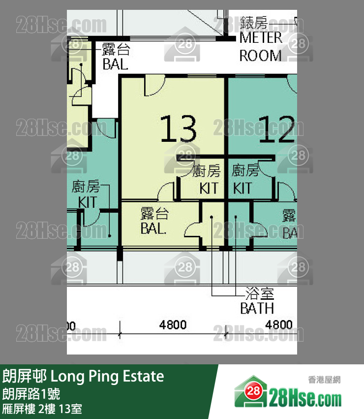 朗屏邨 雁屏樓 2樓 13室 平面圖