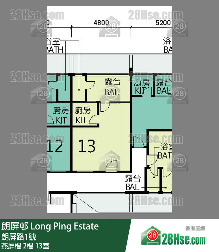 朗屏邨 燕屏樓2樓 13室 平面圖