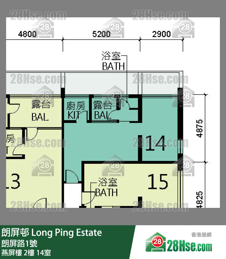 朗屏邨 燕屏樓2樓 14室 平面圖