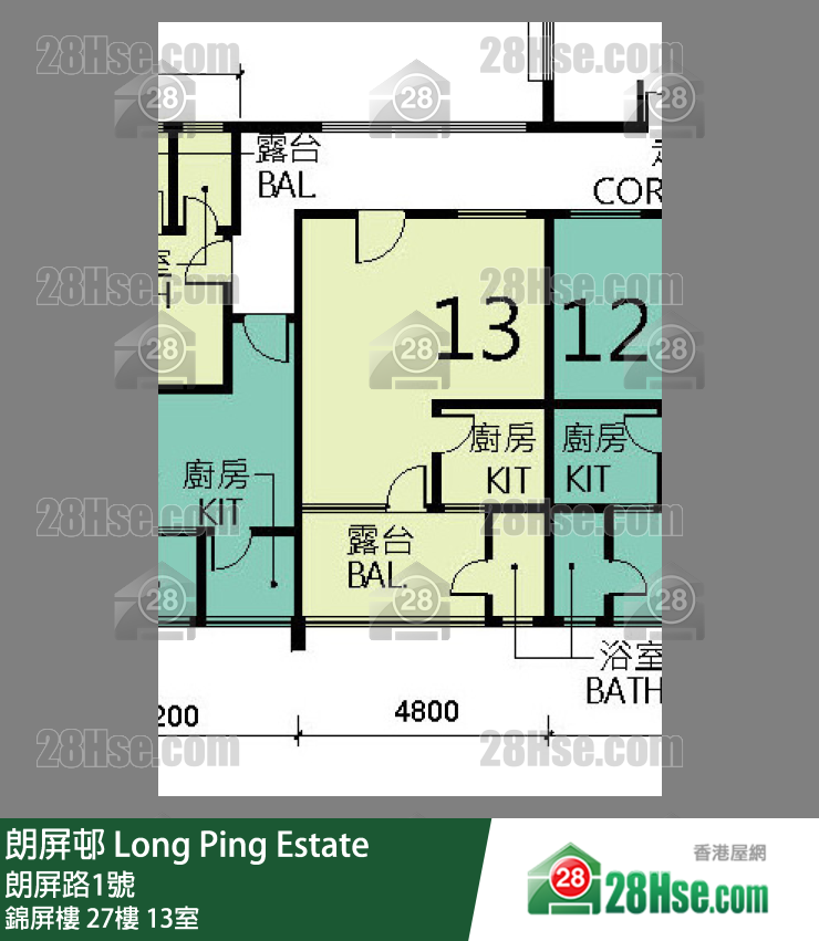 朗屏邨 錦屏樓 27樓 13室 平面圖
