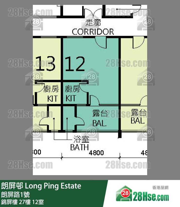 朗屏邨 錦屏樓27樓 12室 平面圖