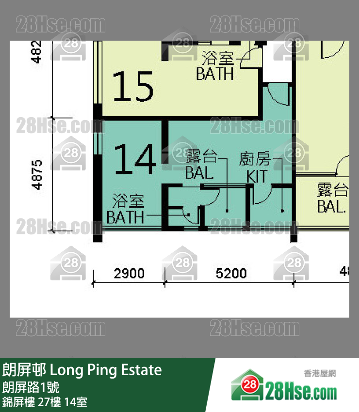 朗屏邨 錦屏樓27樓 14室 平面圖