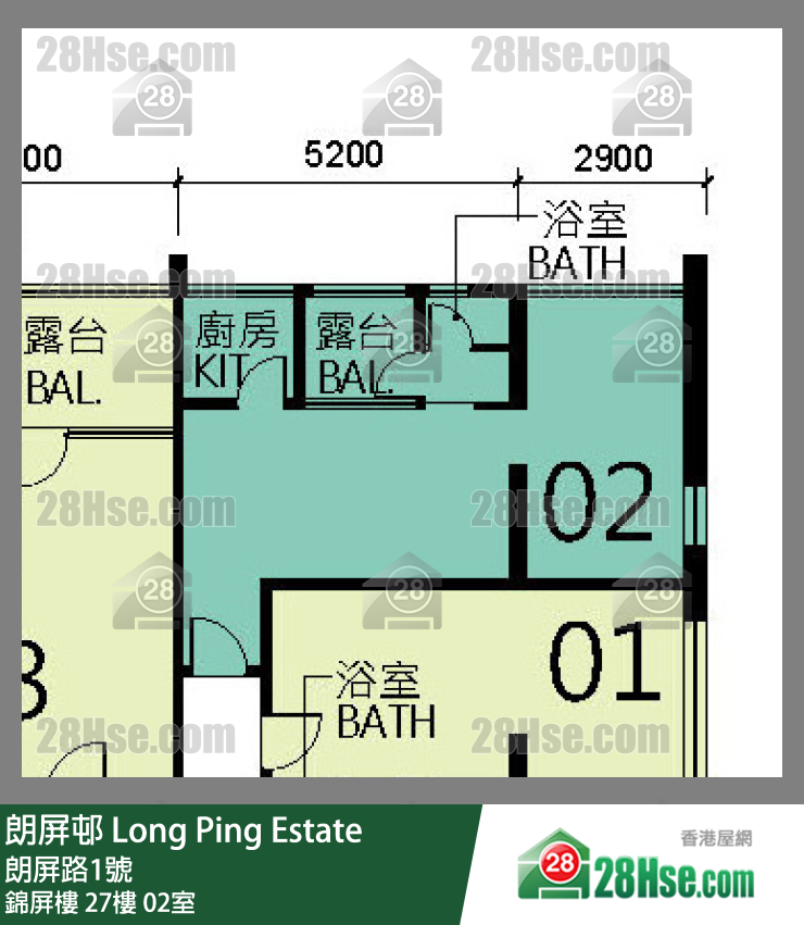 朗屏邨 錦屏樓27樓 02室 平面圖