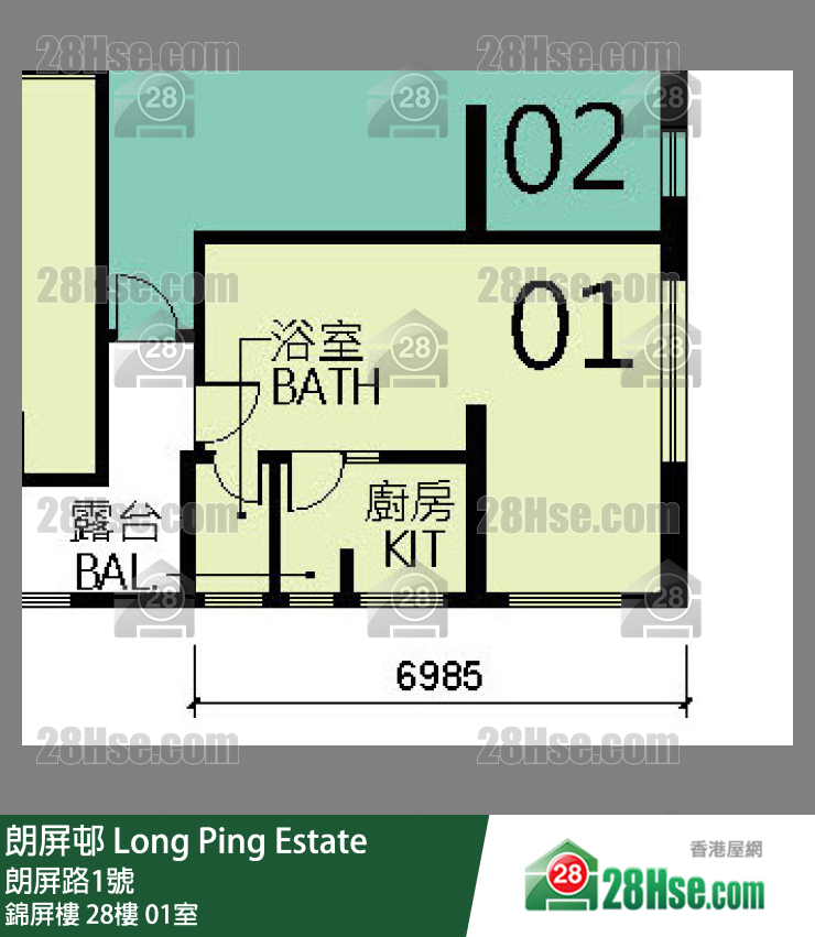 朗屏邨 錦屏樓28樓 01室 平面圖