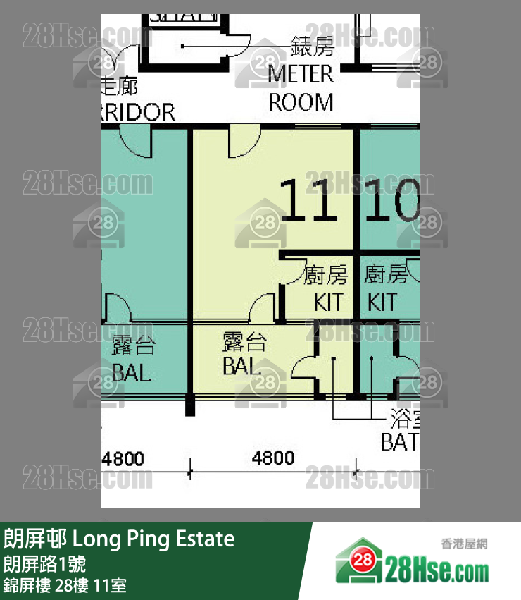 朗屏邨 錦屏樓28樓 11室 平面圖