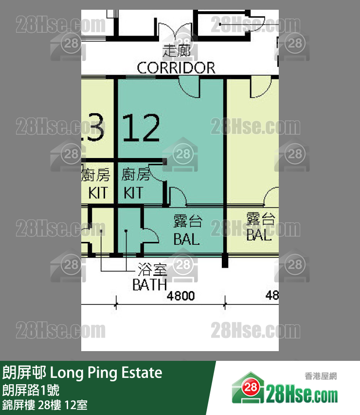 朗屏邨 錦屏樓28樓 12室 平面圖