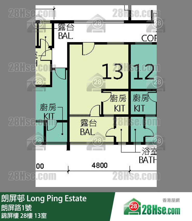 朗屏邨 錦屏樓28樓 13室 平面圖