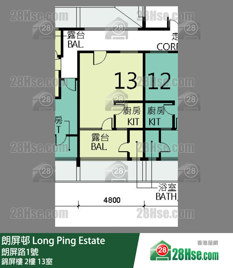 朗屏邨 錦屏樓2樓 13室 平面圖