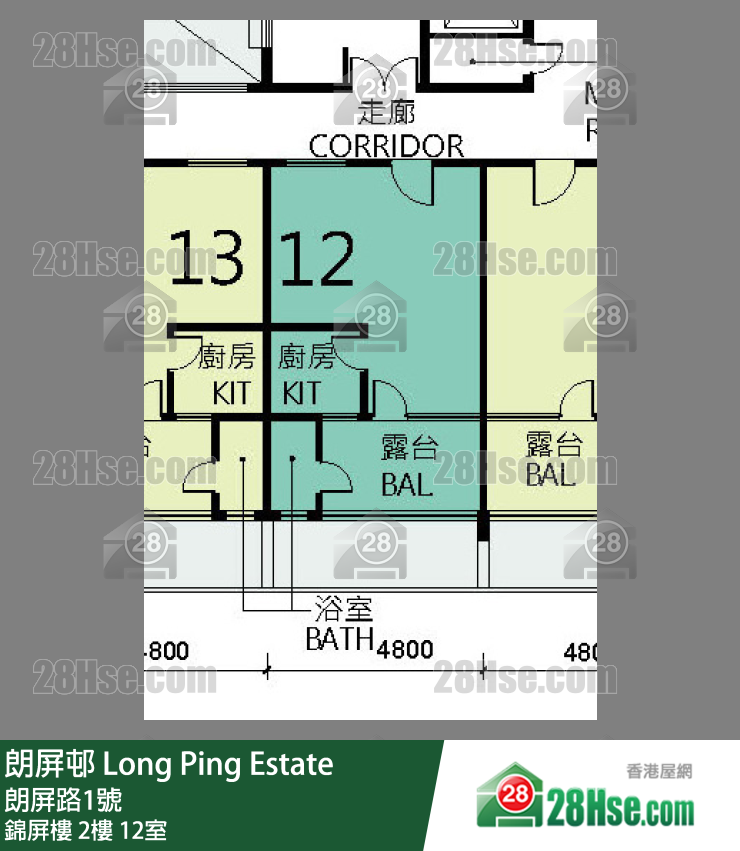 朗屏邨 錦屏樓 2樓 12室 平面圖
