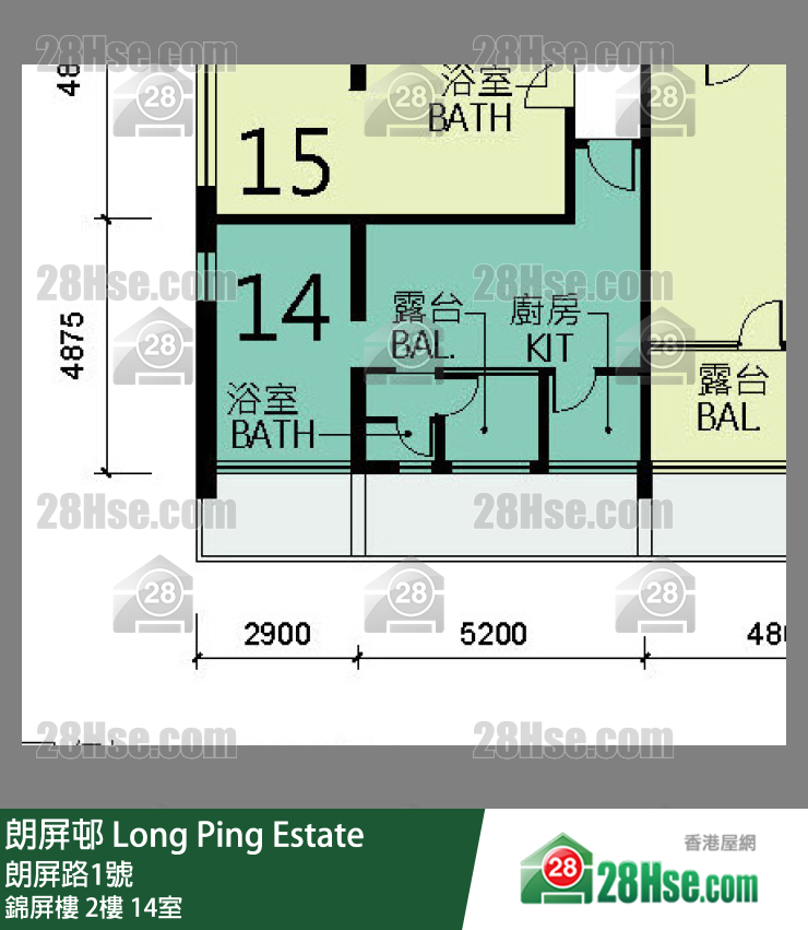 朗屏邨 錦屏樓2樓 14室 平面圖
