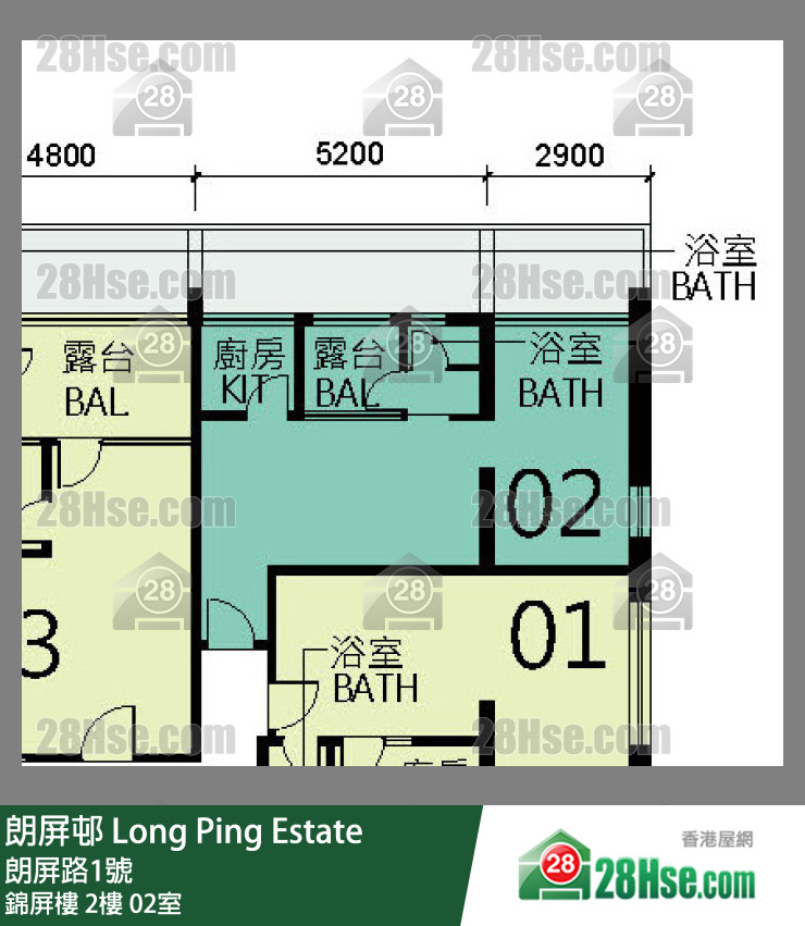 朗屏邨 錦屏樓2樓 02室 平面圖