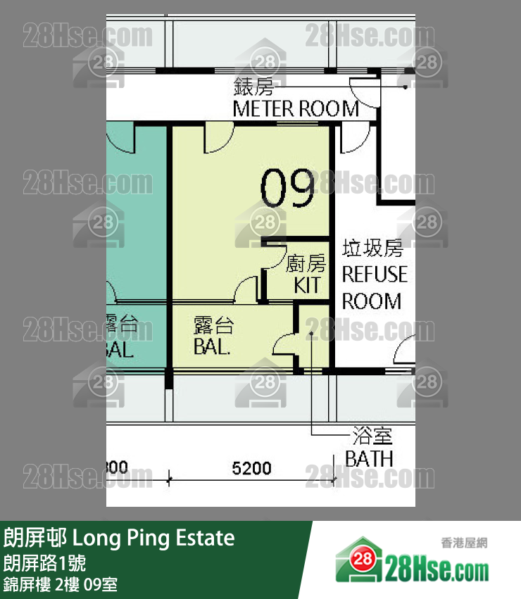 朗屏邨 錦屏樓2樓 09室 平面圖
