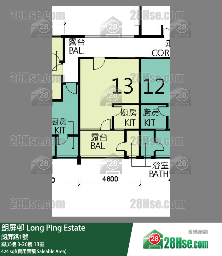 朗屏邨 錦屏樓 13樓 13室 平面圖