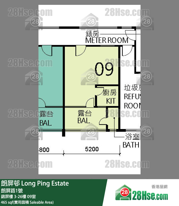 朗屏邨 錦屏樓 3樓 09室 平面圖