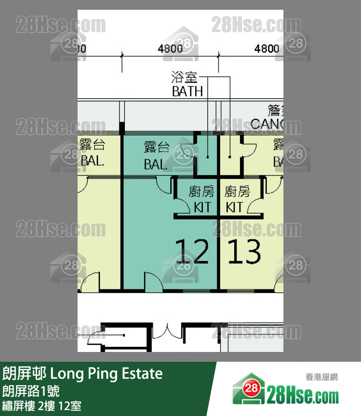 朗屏邨 繡屏樓2樓 12室 平面圖
