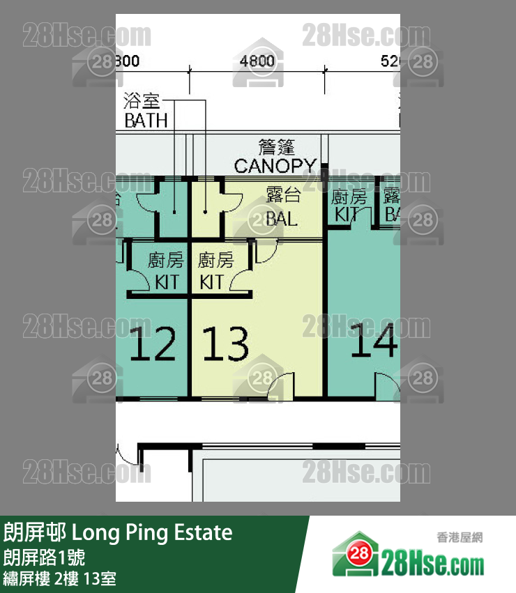 朗屏邨 繡屏樓2樓 13室 平面圖