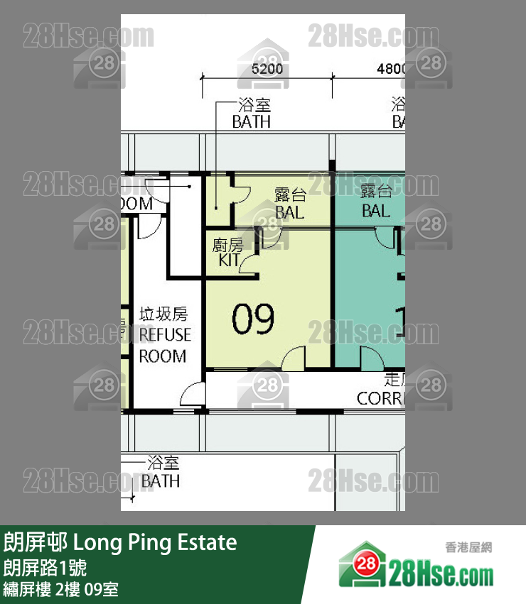 朗屏邨 繡屏樓2樓 09室 平面圖