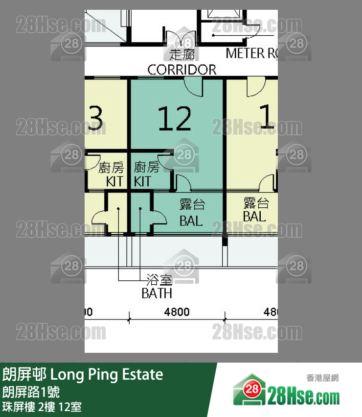 朗屏邨 珠屏樓2樓 12室 平面圖