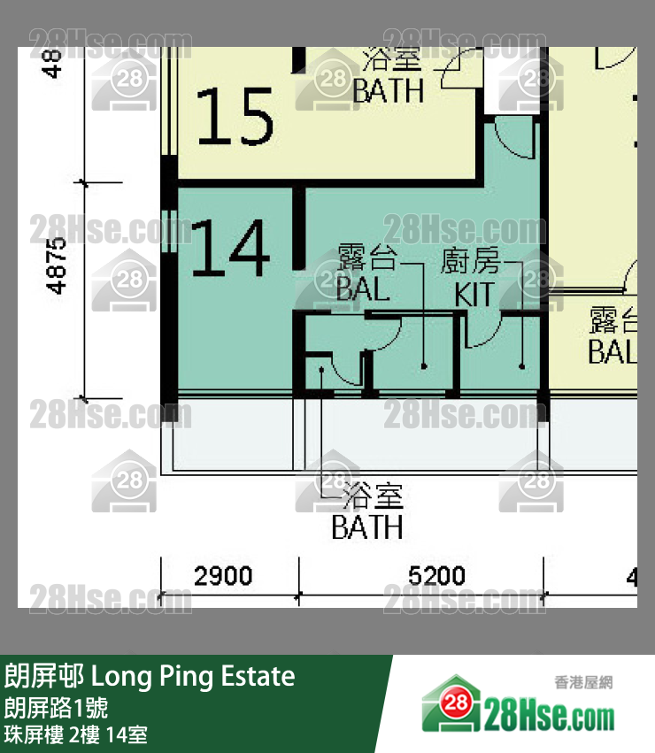 朗屏邨 珠屏樓2樓 14室 平面圖