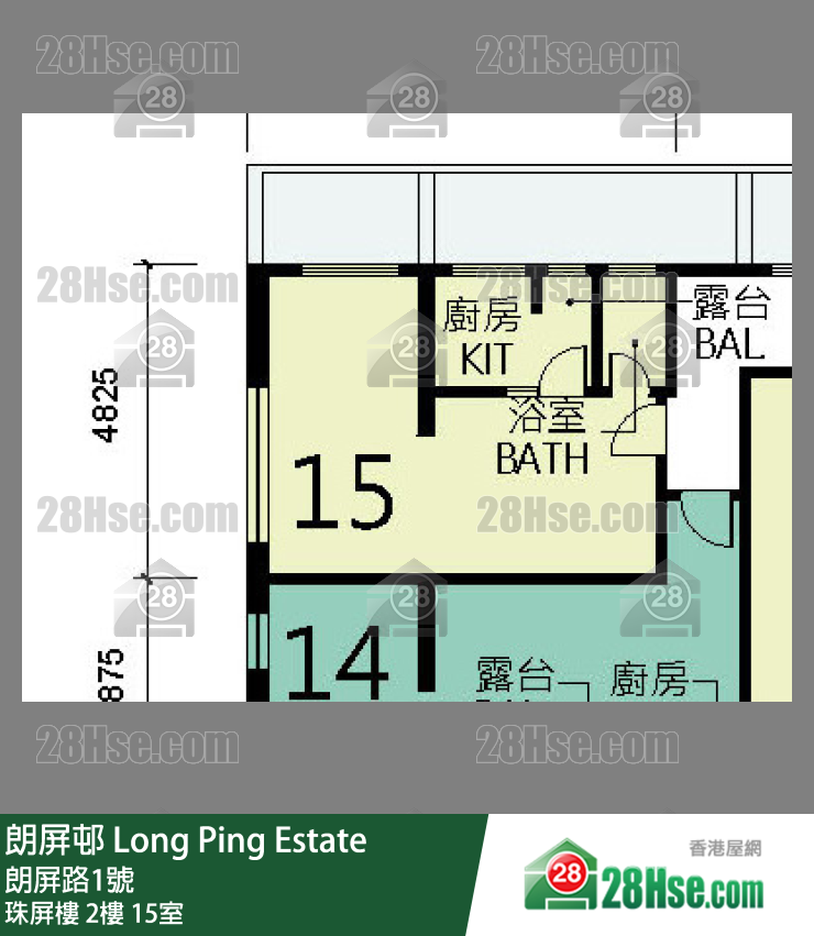 朗屏邨 珠屏樓2樓 15室 平面圖