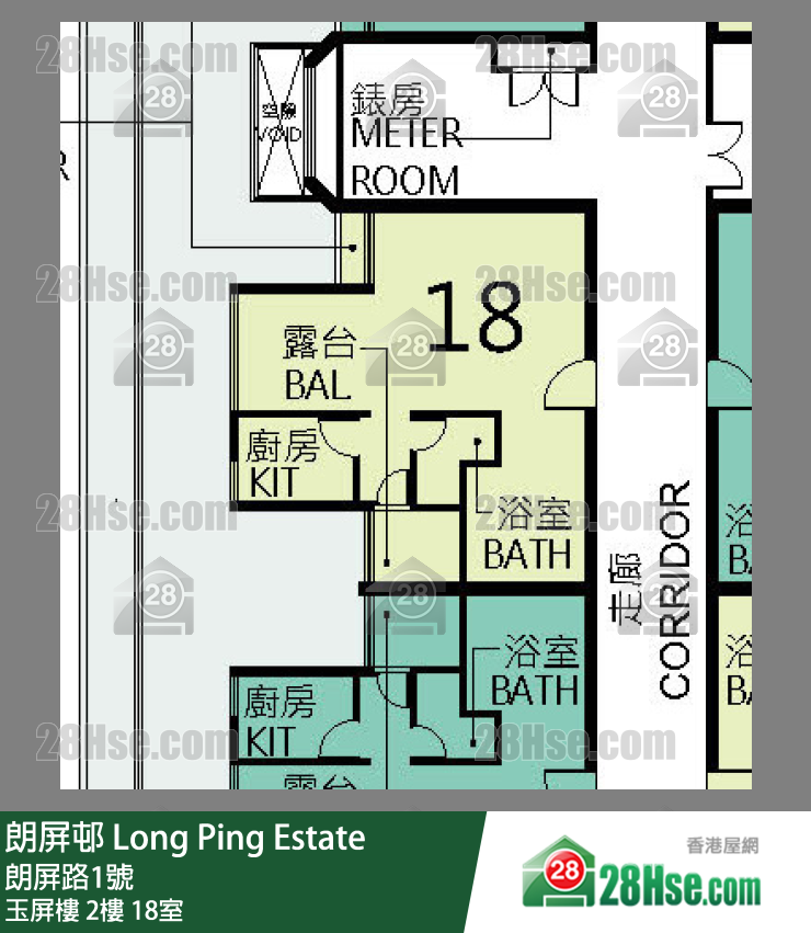 朗屏邨 玉屏樓 2樓 18室 平面圖