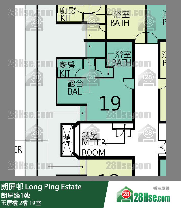 朗屏邨 玉屏樓2樓 19室 平面圖