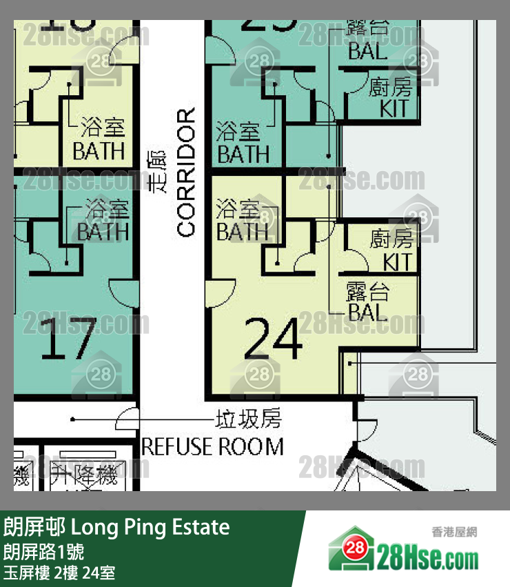 朗屏邨 玉屏樓 2樓 24室 平面圖