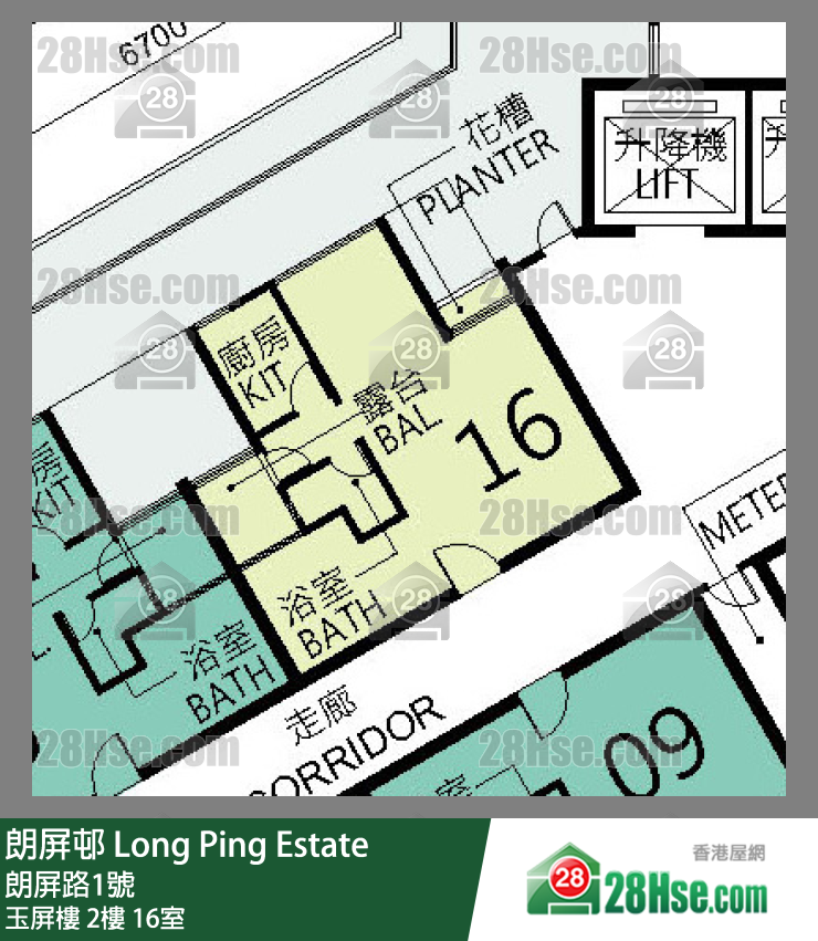 朗屏邨 玉屏樓2樓 16室 平面圖