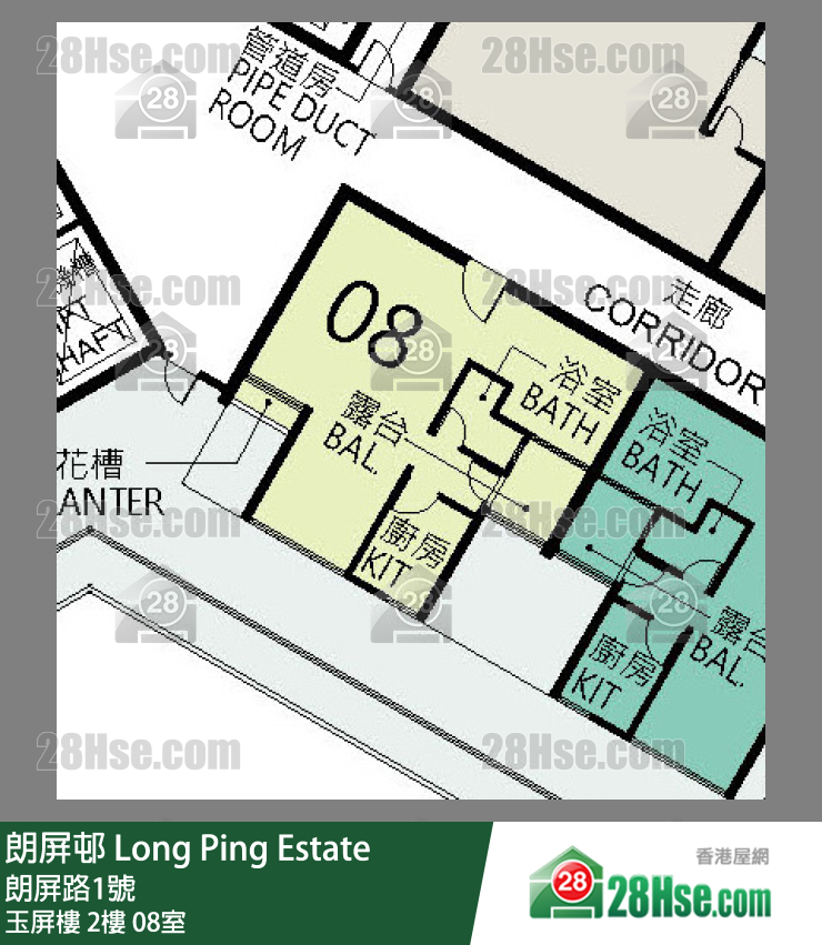 朗屏邨 玉屏樓2樓 08室 平面圖