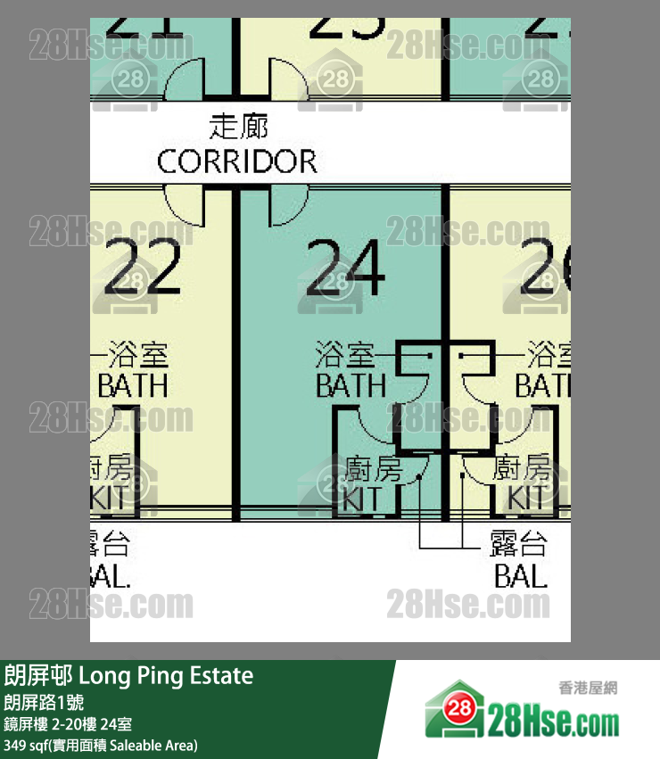 朗屏邨 鏡屏樓 4樓 24室 平面圖