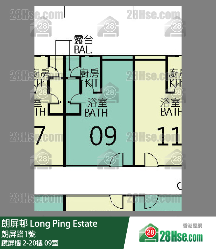 朗屏邨 鏡屏樓15樓 09室 平面圖