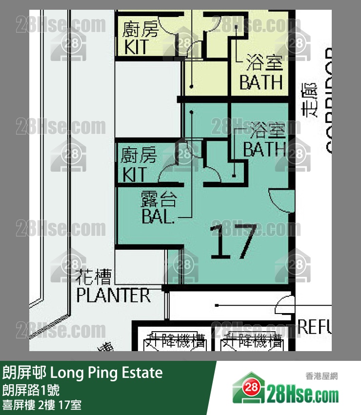 朗屏邨 喜屏樓2樓 17室 平面圖