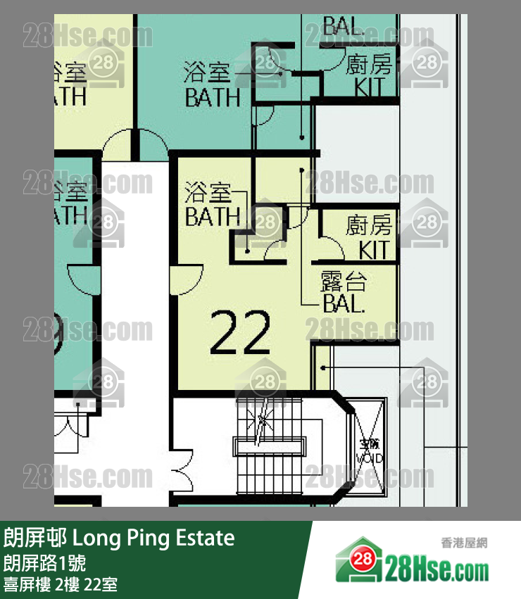 朗屏邨 喜屏樓2樓 22室 平面圖
