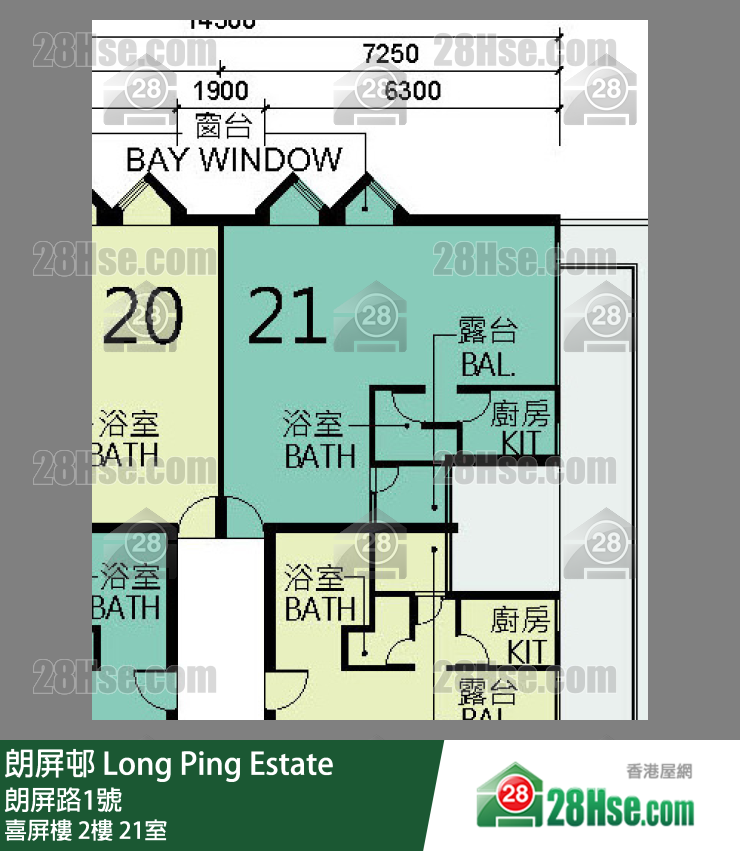 朗屏邨 喜屏樓2樓 21室 平面圖