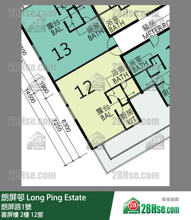 朗屏邨 喜屏樓2樓 12室 平面圖
