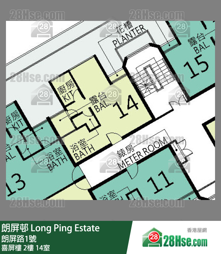 朗屏邨 喜屏樓2樓 14室 平面圖