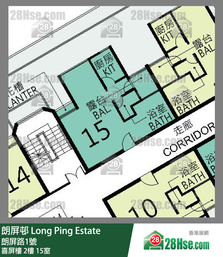 朗屏邨 喜屏樓2樓 15室 平面圖