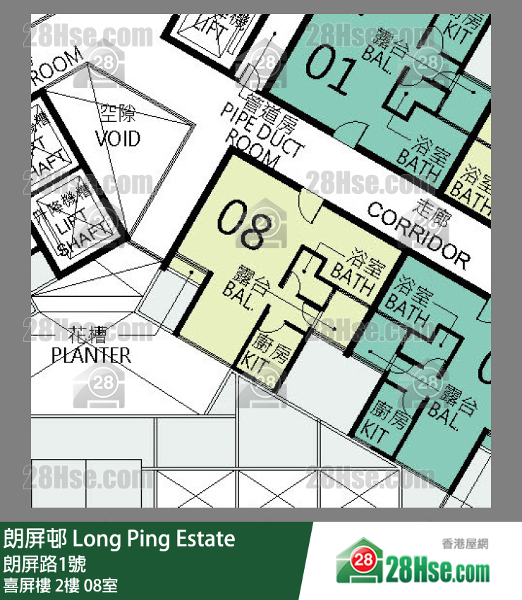 朗屏邨 喜屏樓 2樓 08室 平面圖