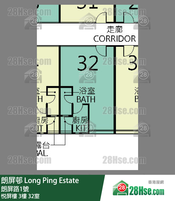 朗屏邨 悅屏樓3樓 32室 平面圖