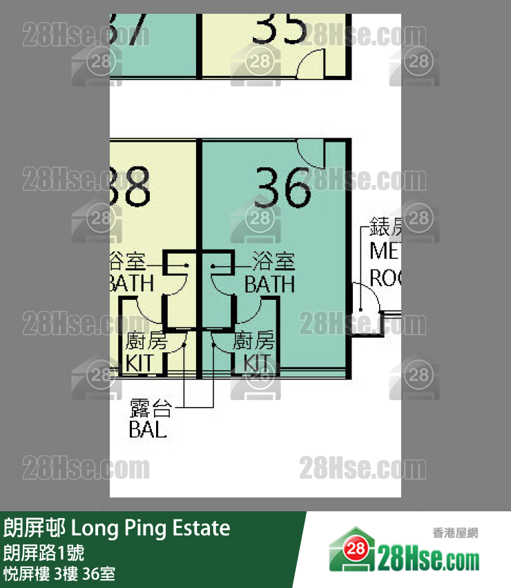 朗屏邨 悅屏樓3樓 36室 平面圖