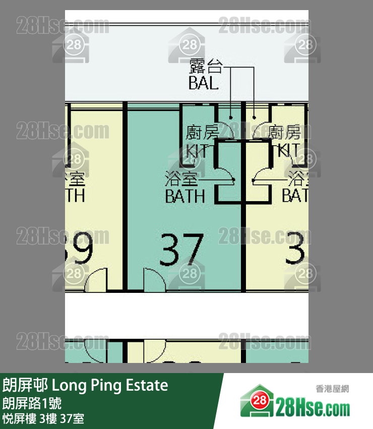朗屏邨 悅屏樓3樓 37室 平面圖