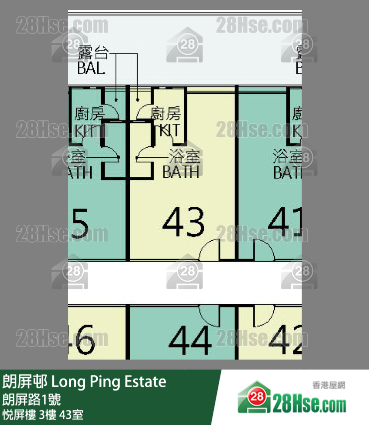 朗屏邨 悅屏樓3樓 43室 平面圖